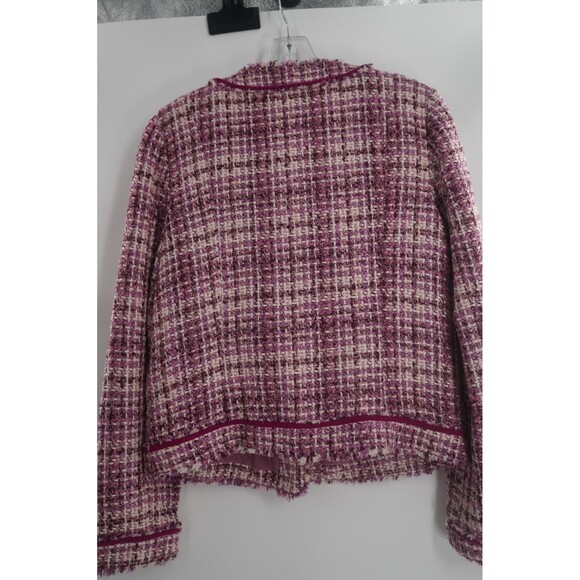Express VintageY2K 2008 Design Studio Purple Pink Tweed Blazer Fringe Trim Sz 10 - Picture 6 of 11